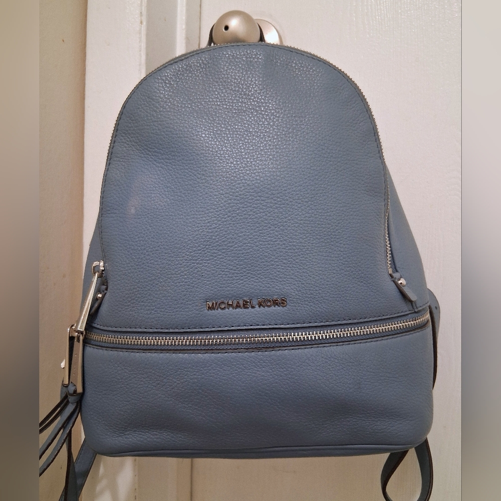Michael Kors Rhea Zip Medium Sky Blue Pebbled Leather Backpack